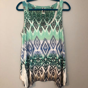 Blue Green Teal tribal print tank - Size Large